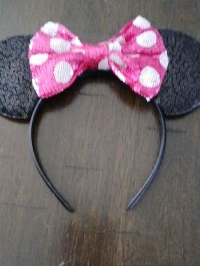 Disney Black Minnie Ear Headband with Pink Polka Dot Bow